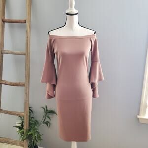 Almost Famous pink Off The Shoulder Bodycon Midi Dress Size L